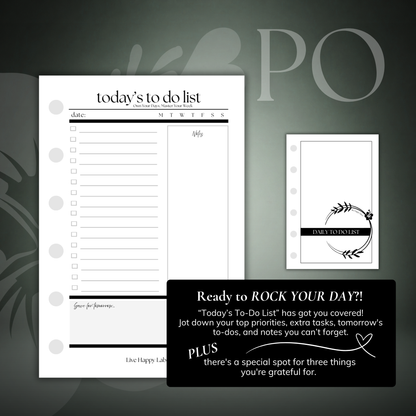 Daily To Do List Inserts | Pocket 6-Hole Ringbound