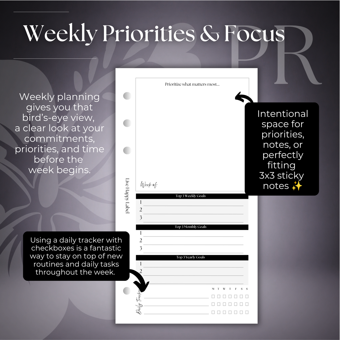 Undated "BOX" Layout Weekly Planner WO4P | Personal 6-Hole Ringbound