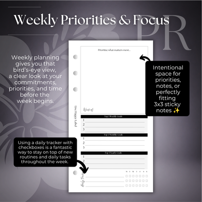 Undated "BOX" Layout Weekly Planner WO4P | Personal 6-Hole Ringbound