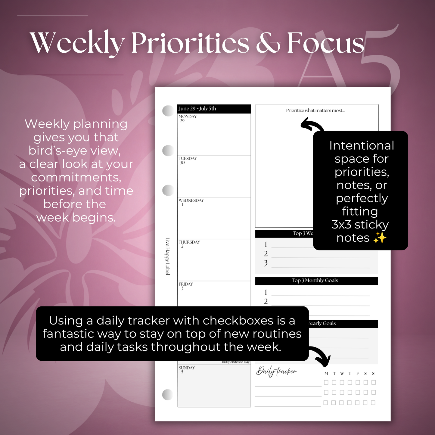2026-2027 "BOX" Layout Weekly Planner WO4P | A5 6-Hole Ringbound
