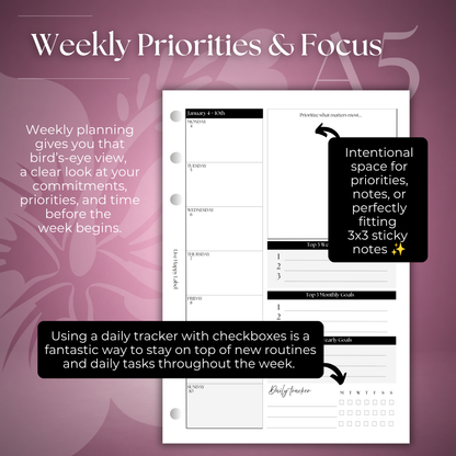 2027 "BOX" Layout Weekly Planner WO4P | A5 6-Hole Ringbound