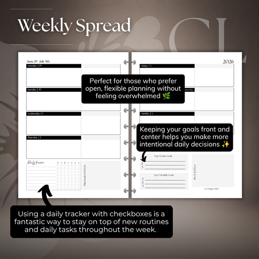 2026-2027 "Horizontal" Layout Weekly Planner WO2P | Classic 9-Hole Discbound