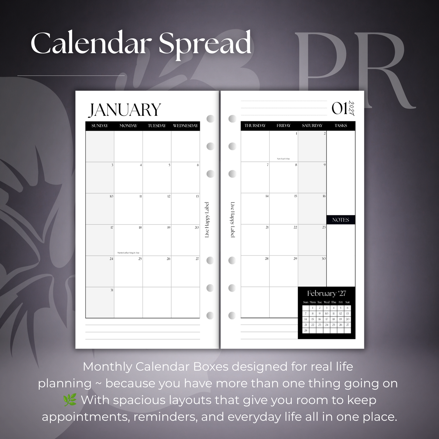 2027 Monthly Calendar  MO2P | Personal 6-Hole Ringbound