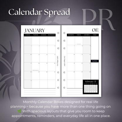 2027 Monthly Calendar  MO2P | Personal 6-Hole Ringbound