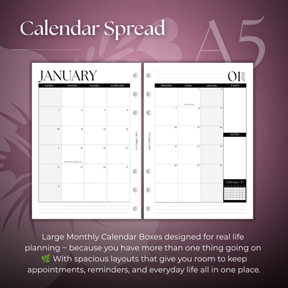 2027 Monthly Calendar  MO2P | A5 6-Hole Ringbound