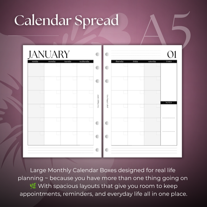 Undated Monthly Calendar MO2P | A5, 6-ring Punch