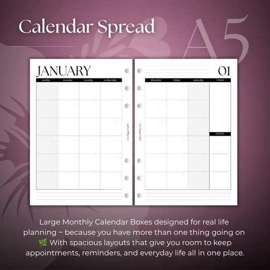 Undated Monthly Calendar MO2P | A5, 6-ring Punch