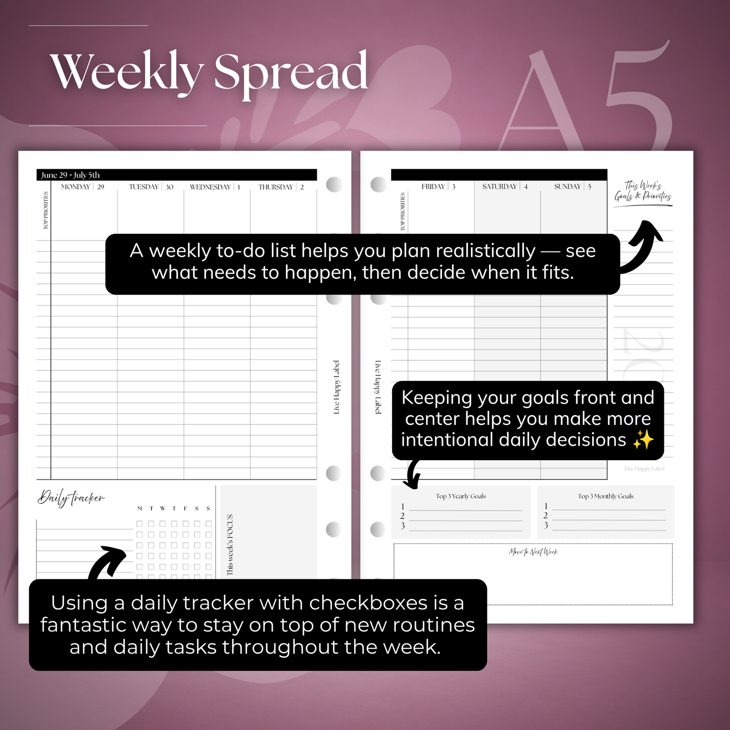 2026-2027 "Time Blocking" Layout Weekly Planner WO2P | A5 6-Hole Ringbound