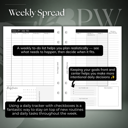 2026-2027 "Time Blocking" Layout Weekly Planner WO2P | Personal Wide 6-Hole Ringbound