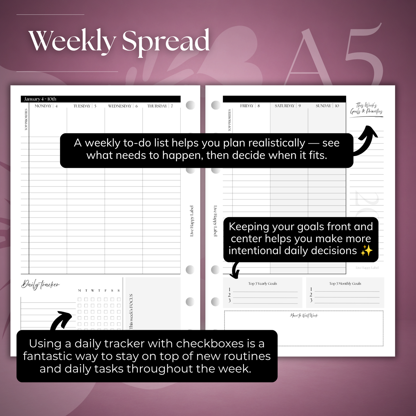 2027 "Time Blocking" Layout Weekly Planner WO2P | A5 6-Hole Ringbound