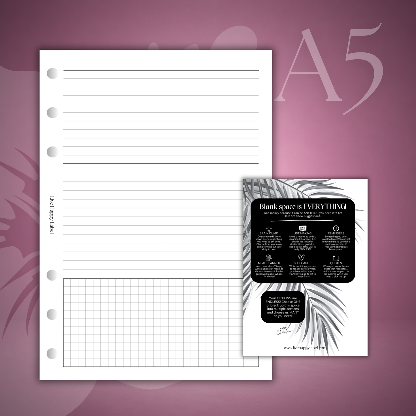 Mixed Note Page Inserts | A5 6-Hole Ringbound