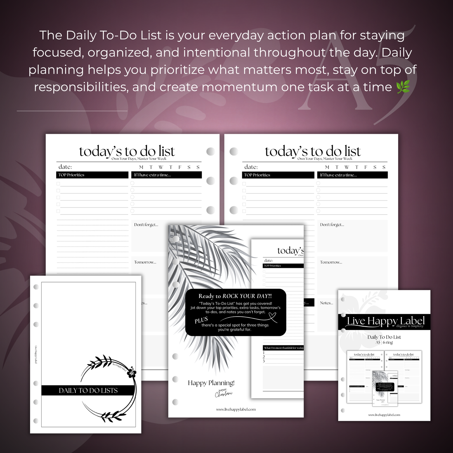 Daily To Do List Inserts | A5 6-Hole Ringbound