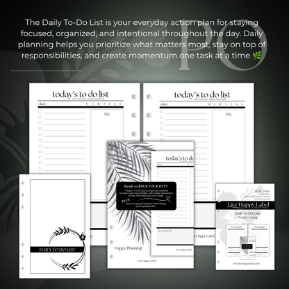 Daily To Do List Inserts | Pocket 6-Hole Ringbound