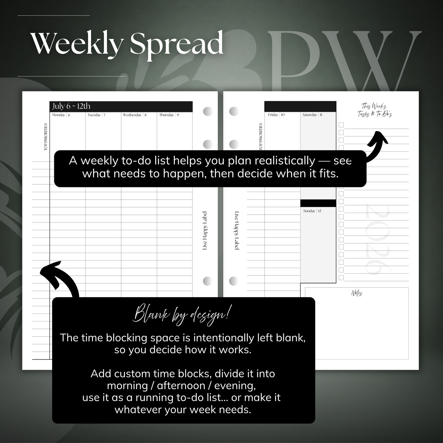 2026-2027 "BOX" Layout Weekly Planner WO4P | Personal Wide 6-Hole Ringbound