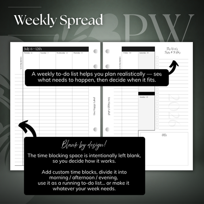 2026-2027 "BOX" Layout Weekly Planner WO4P | Personal Wide 6-Hole Ringbound