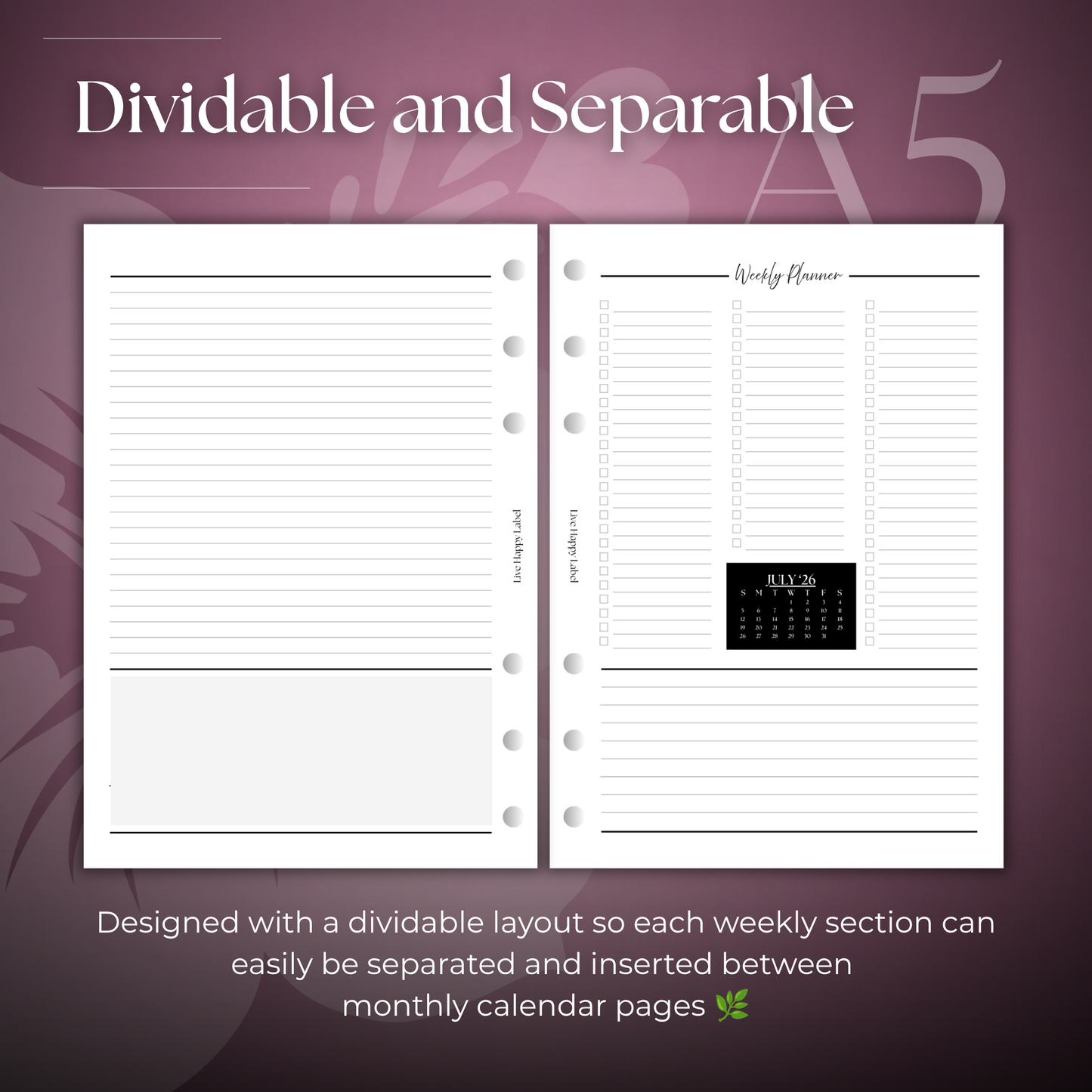 2026-2027 "Horizontal" Layout Weekly Planner WO2P | A5 6-Hole Ringbound