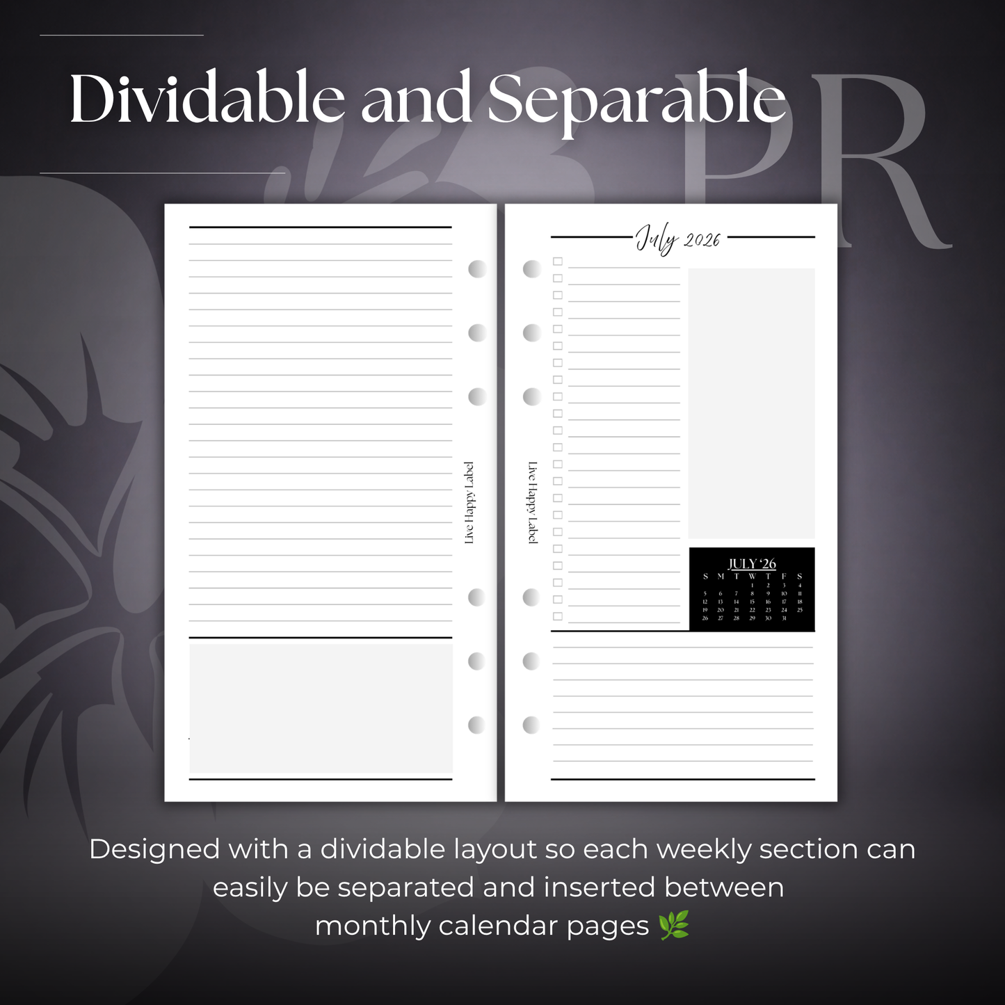 2026-2027 "Horizontal" Layout Weekly Planner WO2P | Personal 6-Hole Ringbound