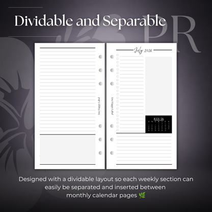 2026-2027 "Horizontal" Layout Weekly Planner WO2P | Personal 6-Hole Ringbound