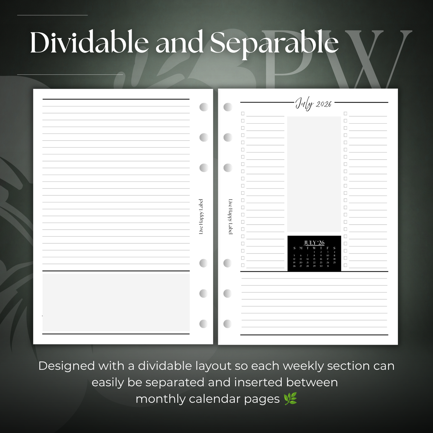 2026-2027 "Horizontal" Layout Weekly Planner WO2P | Personal Wide 6-Hole Ringbound