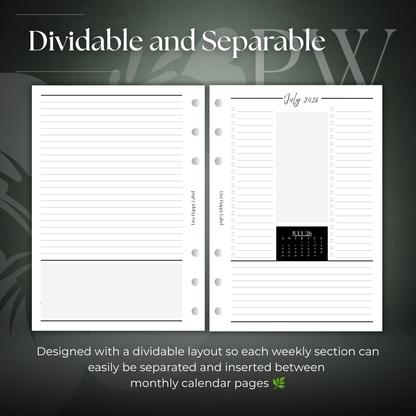 2026-2027 "Time Blocking" Layout Weekly Planner WO2P | Personal Wide 6-Hole Ringbound