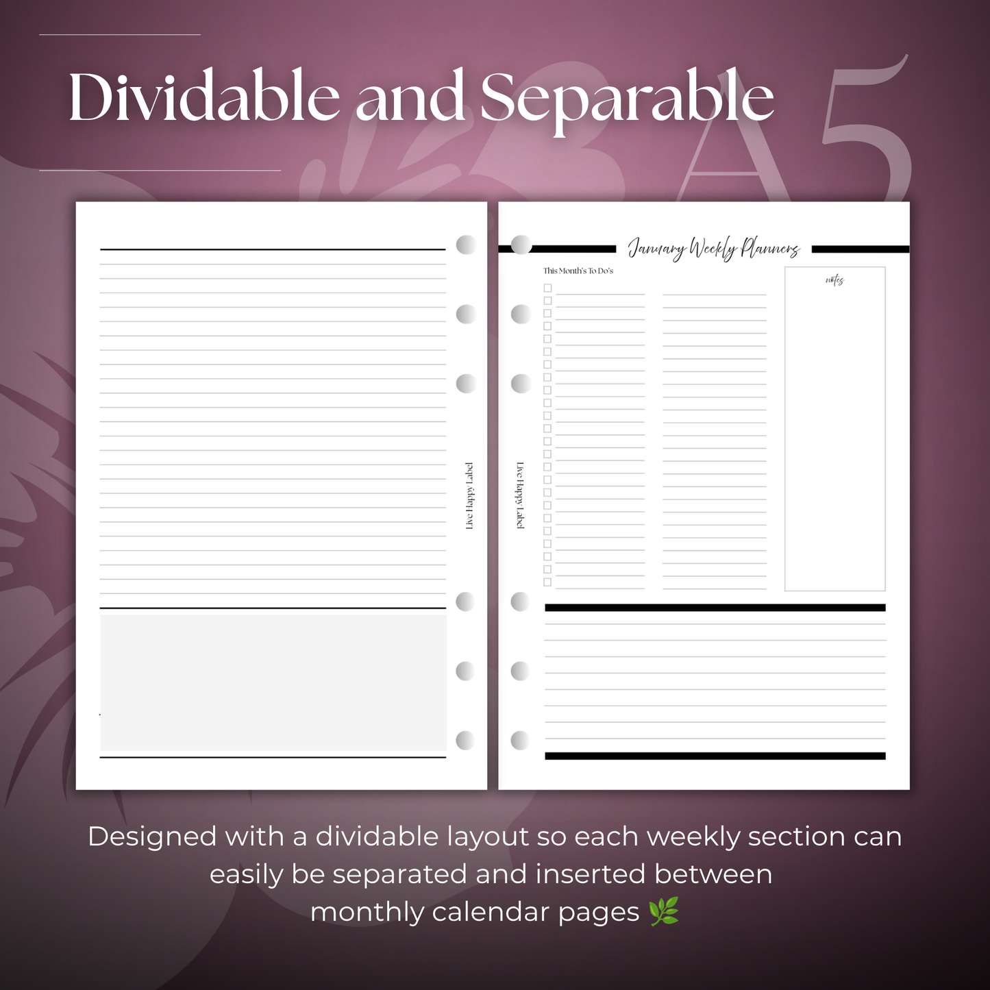 2027 "Time Blocking" Layout Weekly Planner WO2P | A5 6-Hole Ringbound