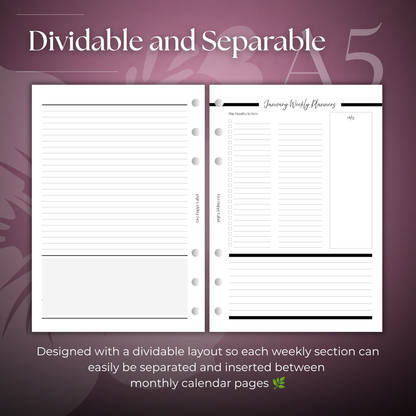 2027 "Time Blocking" Layout Weekly Planner WO2P | A5 6-Hole Ringbound