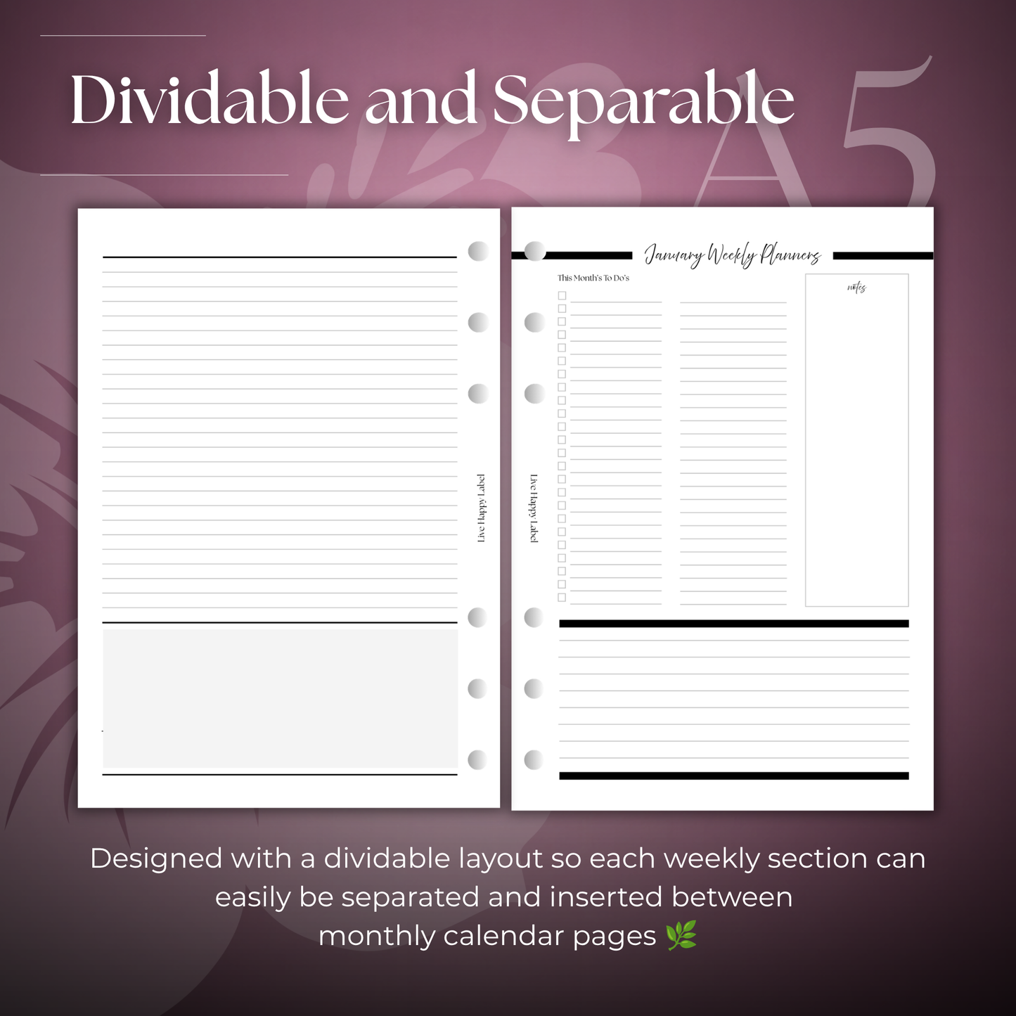 2027 "Vertical" Layout Weekly Planner WO2P | A5 6-Hole Ringbound