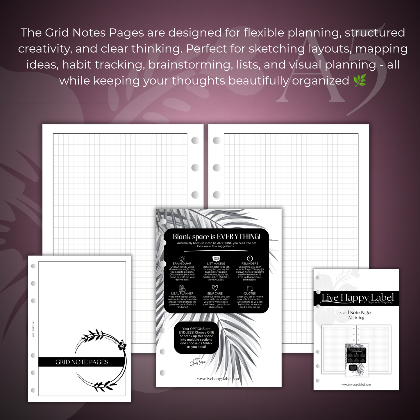 Grid Note Pages | A5 6-Hole Ringbound