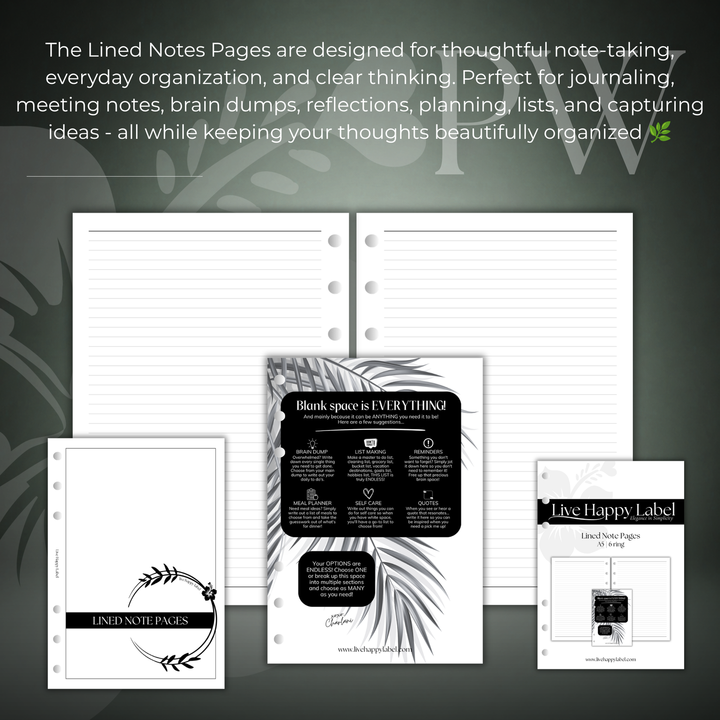 Lined Note Pages | Personal Wide 6-Hole Ringbound