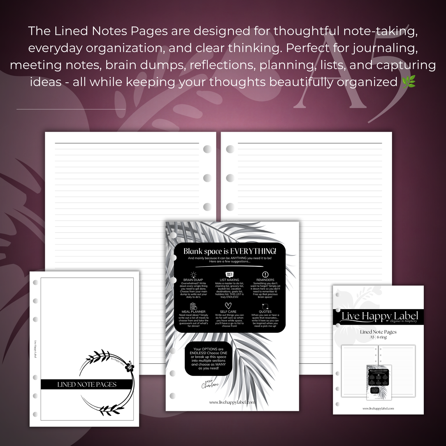 Lined Note Pages | A5 6-Hole Ringbound