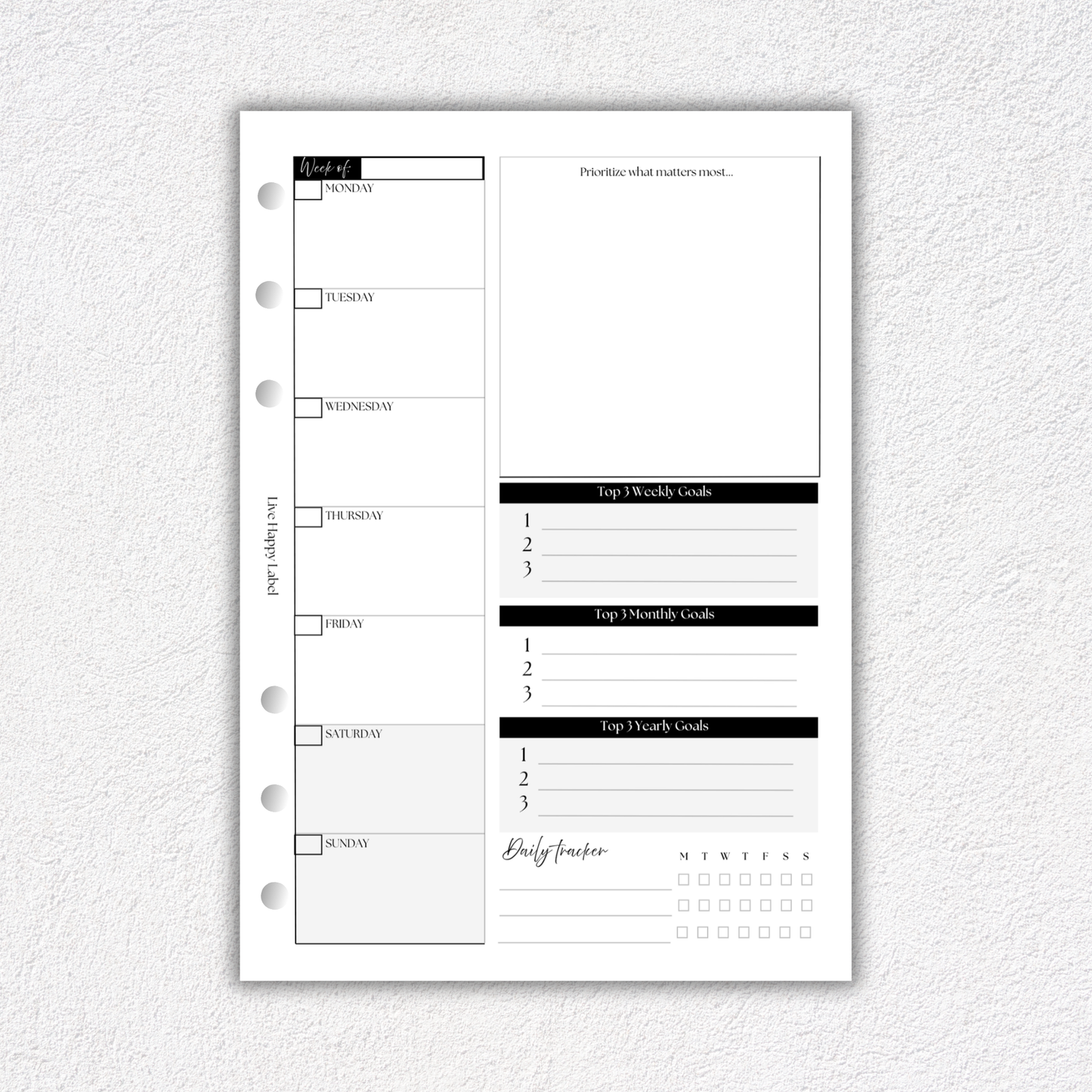 Undated Weekly Planner Inserts ~ Box Format + Time Blocking *DIVIDABLE * | A5, 6-ring Punch
