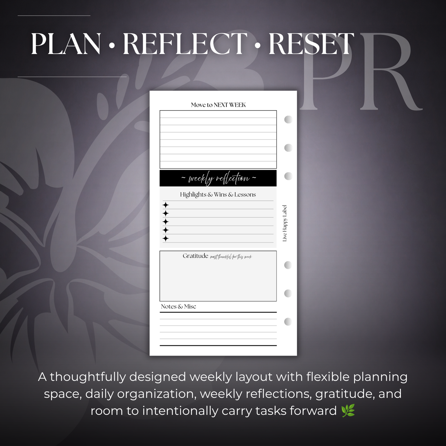 Undated "BOX" Layout Weekly Planner WO4P | Personal 6-Hole Ringbound