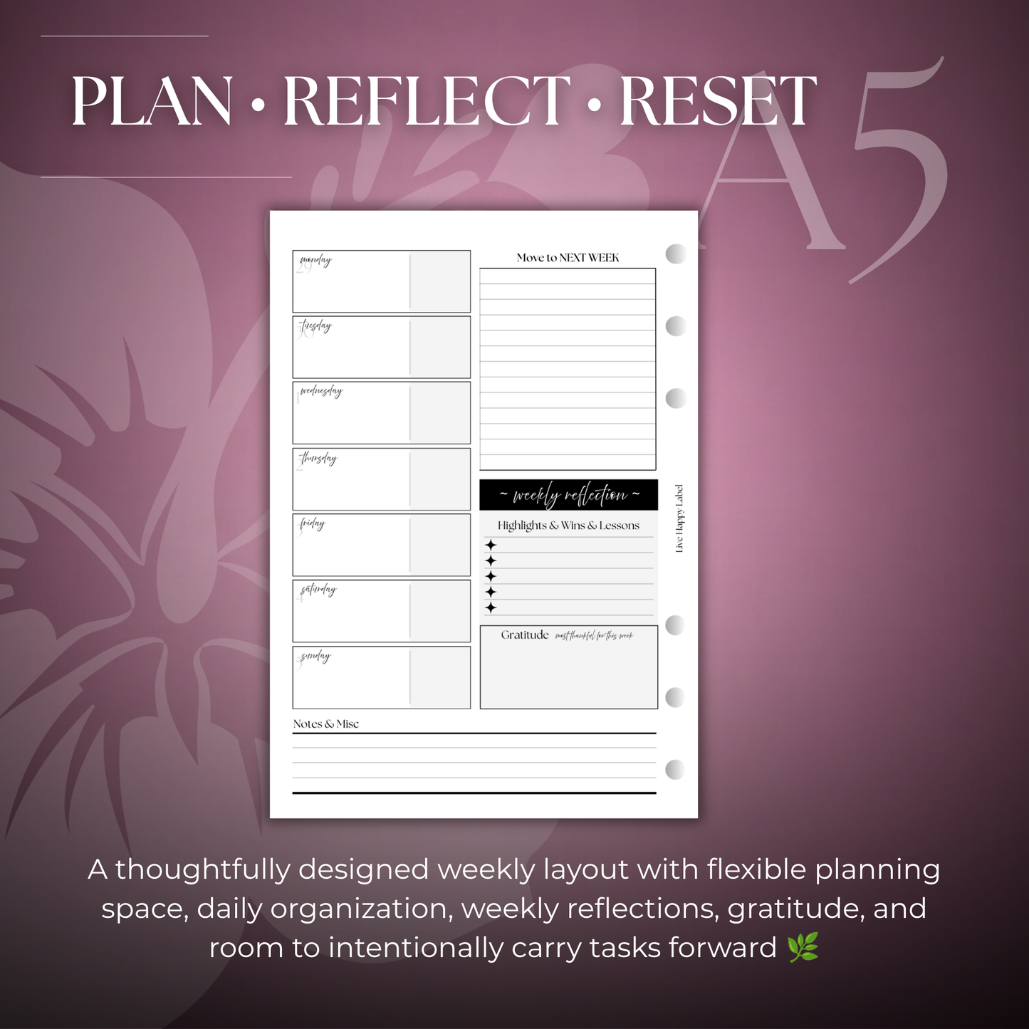 2026-2027 "BOX" Layout Weekly Planner WO4P | A5 6-Hole Ringbound