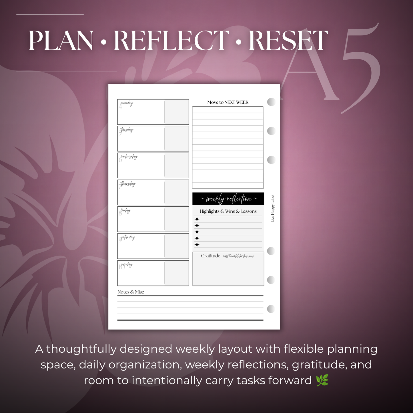 2027 "BOX" Layout Weekly Planner WO4P | A5 6-Hole Ringbound