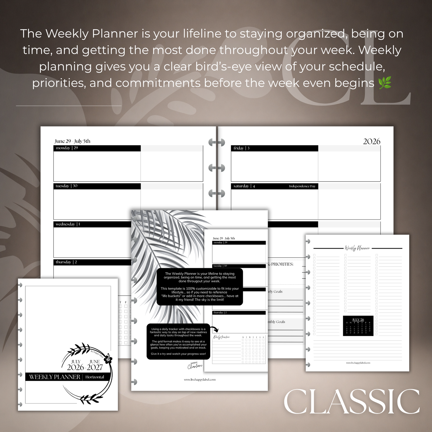 2026-2027 "Horizontal" Layout Weekly Planner WO2P | Classic 9-Hole Discbound