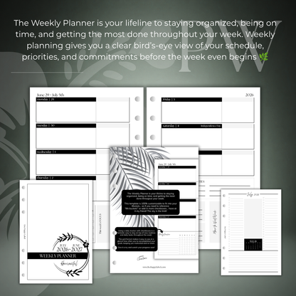 2026-2027 "Horizontal" Layout Weekly Planner WO2P | Personal Wide 6-Hole Ringbound