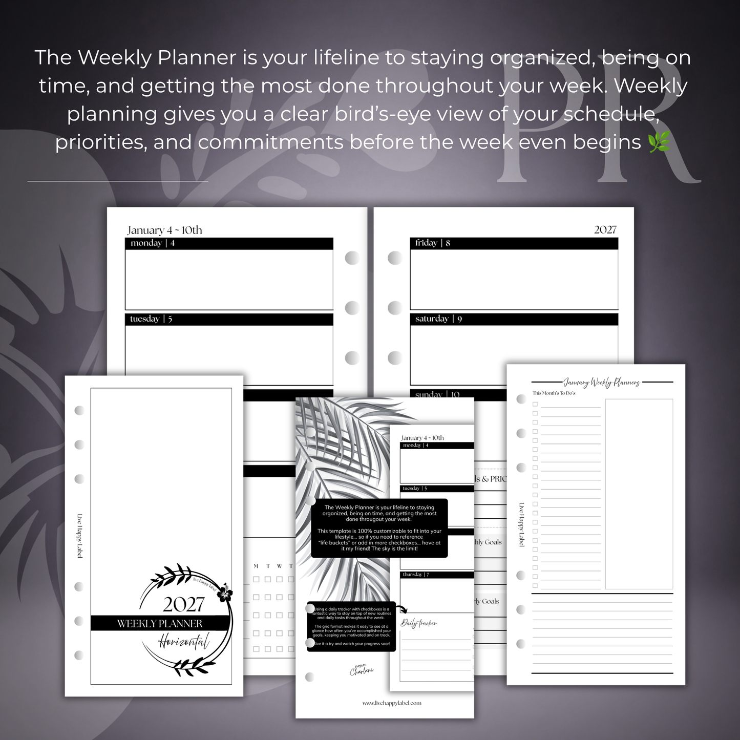 2027 "Horizontal" Layout Weekly Planner WO2P | Personal 6-Hole Ringbound