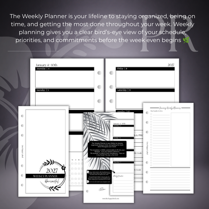 2027 "Horizontal" Layout Weekly Planner WO2P | Personal 6-Hole Ringbound
