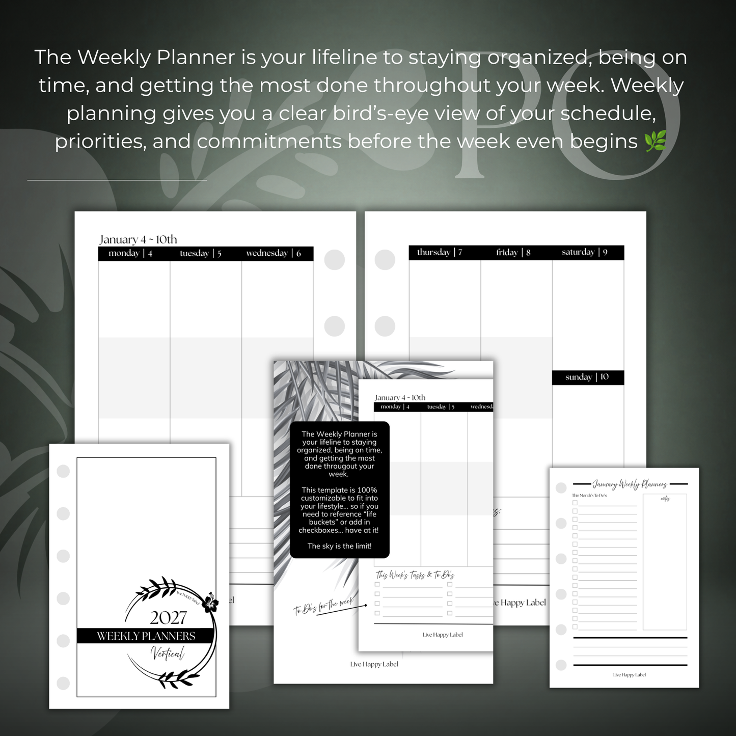 2027 "Vertical" Layout Weekly Planner WO2P | Pocket 6-Hole Ringbound