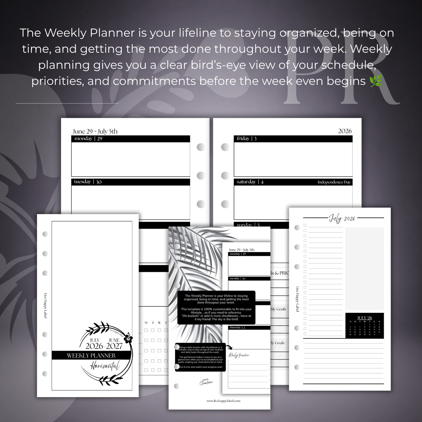 2026-2027 "Horizontal" Layout Weekly Planner WO2P | Personal 6-Hole Ringbound