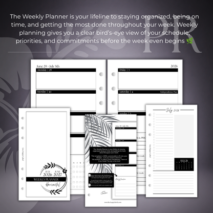 2026-2027 "Horizontal" Layout Weekly Planner WO2P | Personal 6-Hole Ringbound