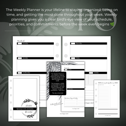 Undated Weekly Planner Inserts ~ Horizontal Format | Pocket, 6-ring Punch