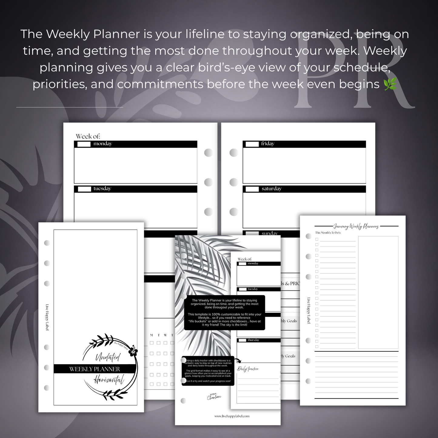 Undated "Horizontal" Layout Weekly Planner WO2P | Personal 6-Hole Ringbound