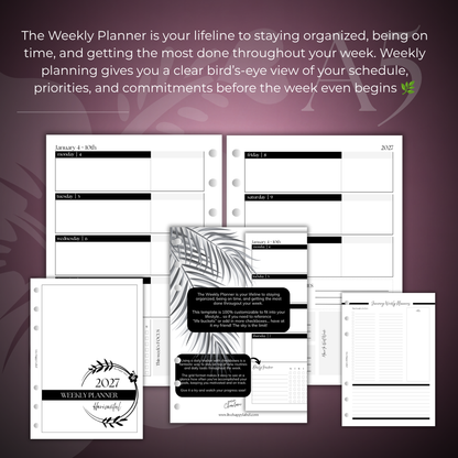 2027 "Horizontal" Layout Weekly Planner WO2P | A5 6-Hole Ringbound