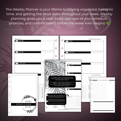 Undated Weekly Planner Inserts ~ Horizontal Format | A5, 6-ring Punch