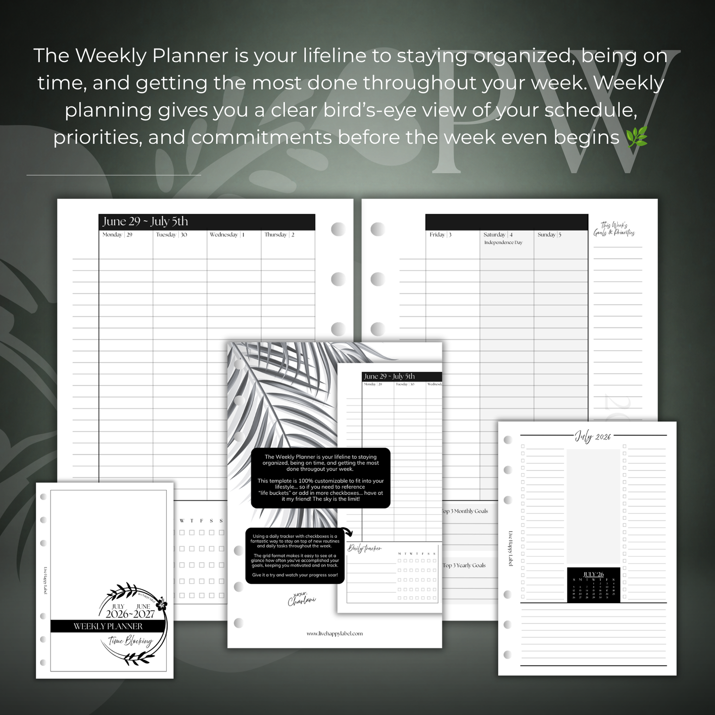 2026-2027 "Time Blocking" Layout Weekly Planner WO2P | Personal Wide 6-Hole Ringbound