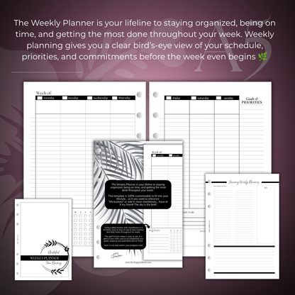 Undated Weekly Planner Inserts ~ Time Blocking Format | A5, 6-ring Punch