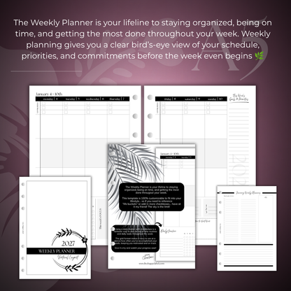 2027 "Vertical" Layout Weekly Planner WO2P | A5 6-Hole Ringbound