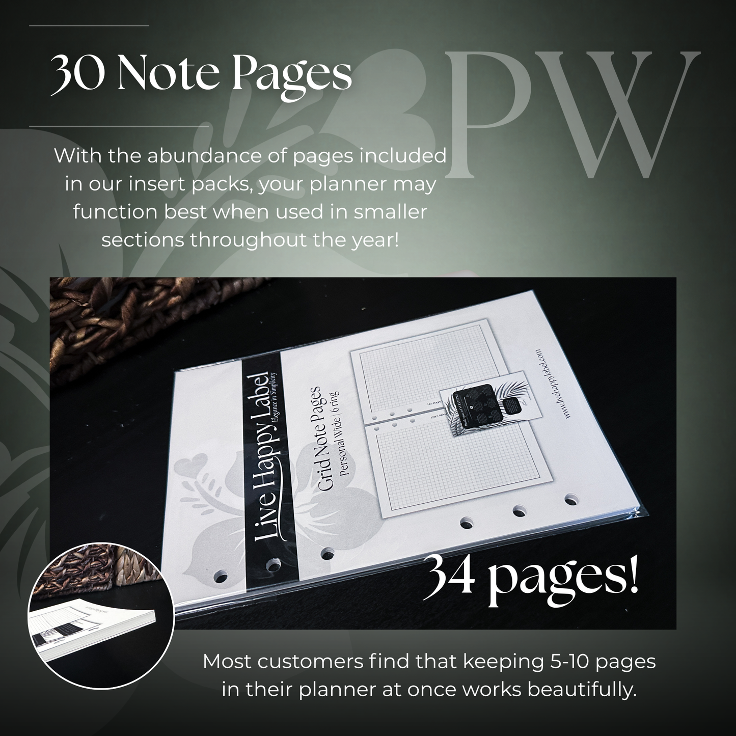 Grid Note Pages | Personal Wide 6-Hole Ringbound