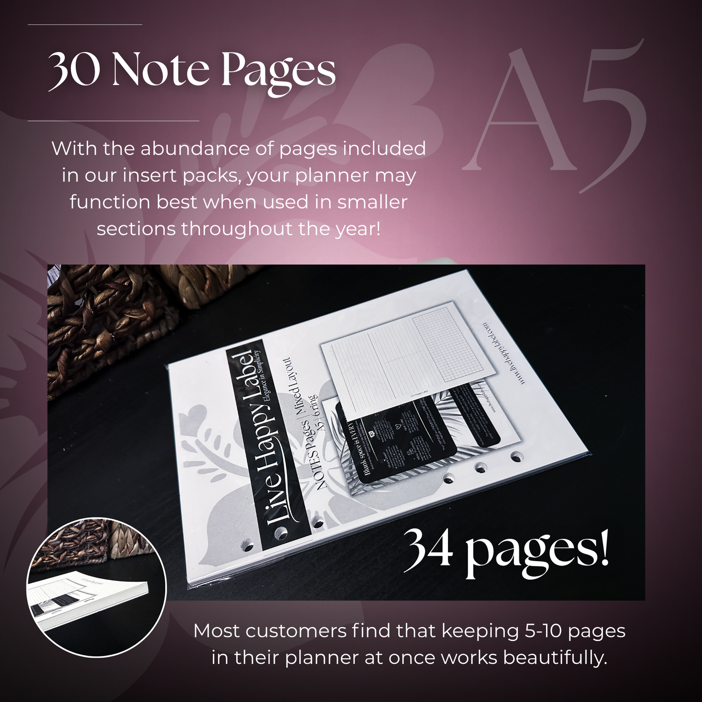 Mixed Note Page Inserts | A5 6-Hole Ringbound